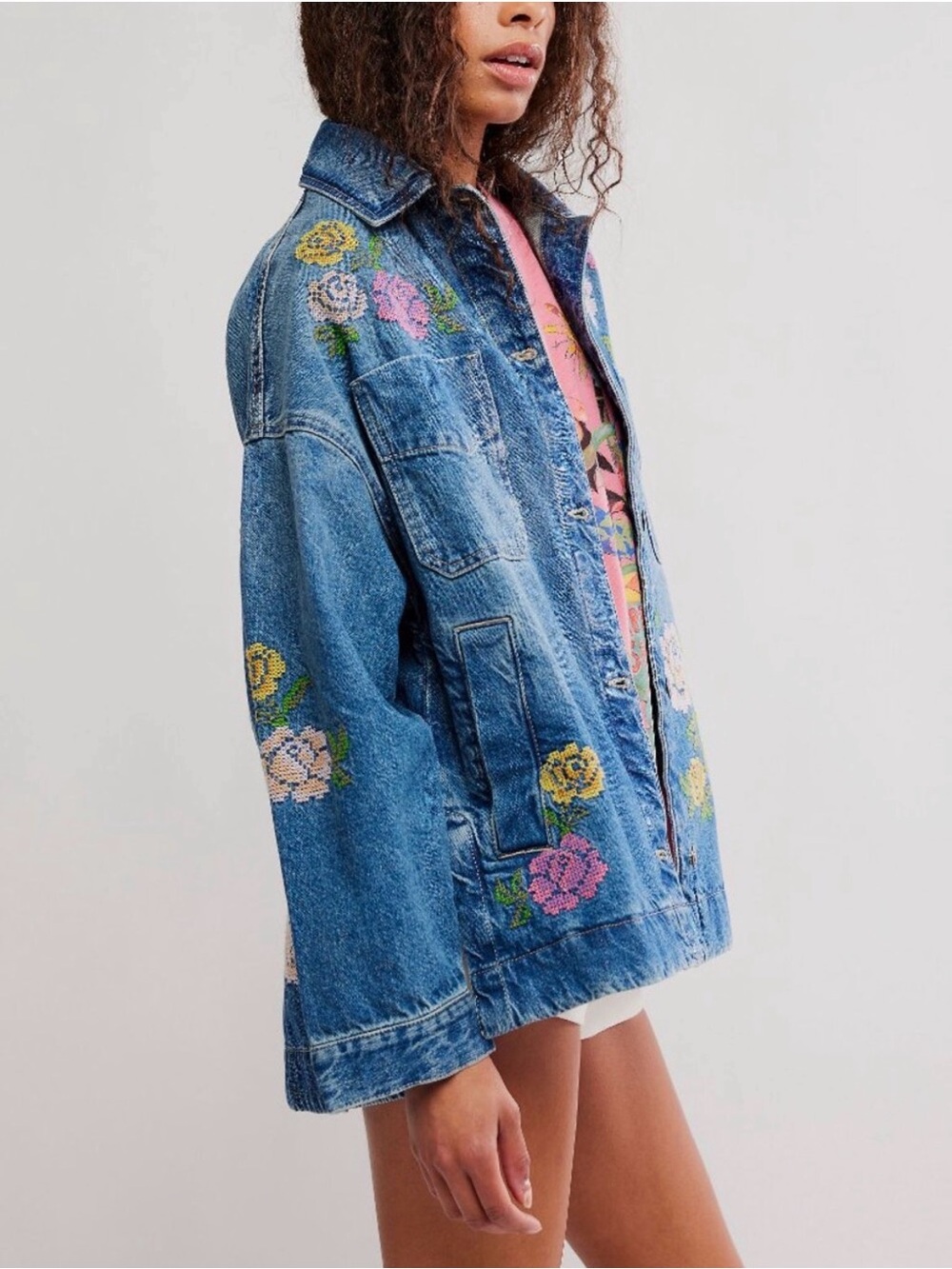 NWT Free People We The Free Madison City Embroidered Denim Jacket/Cowboy Romance